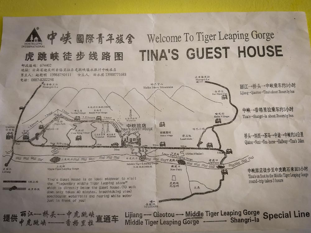 Trekking Tiger Leaping Gorge China mapa