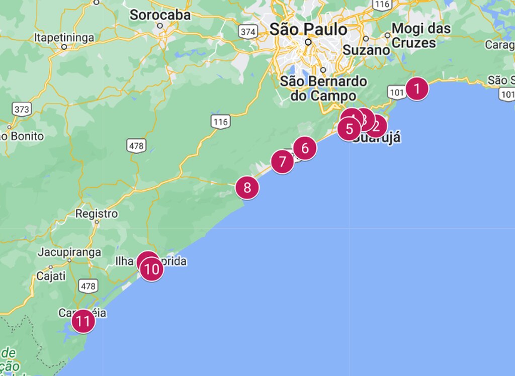 litoral sul sp praias em ordem mapa