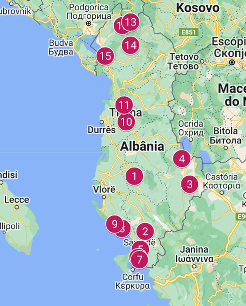albania turismo mapa