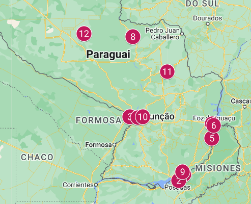 mapa pontos turísticos paraguai 